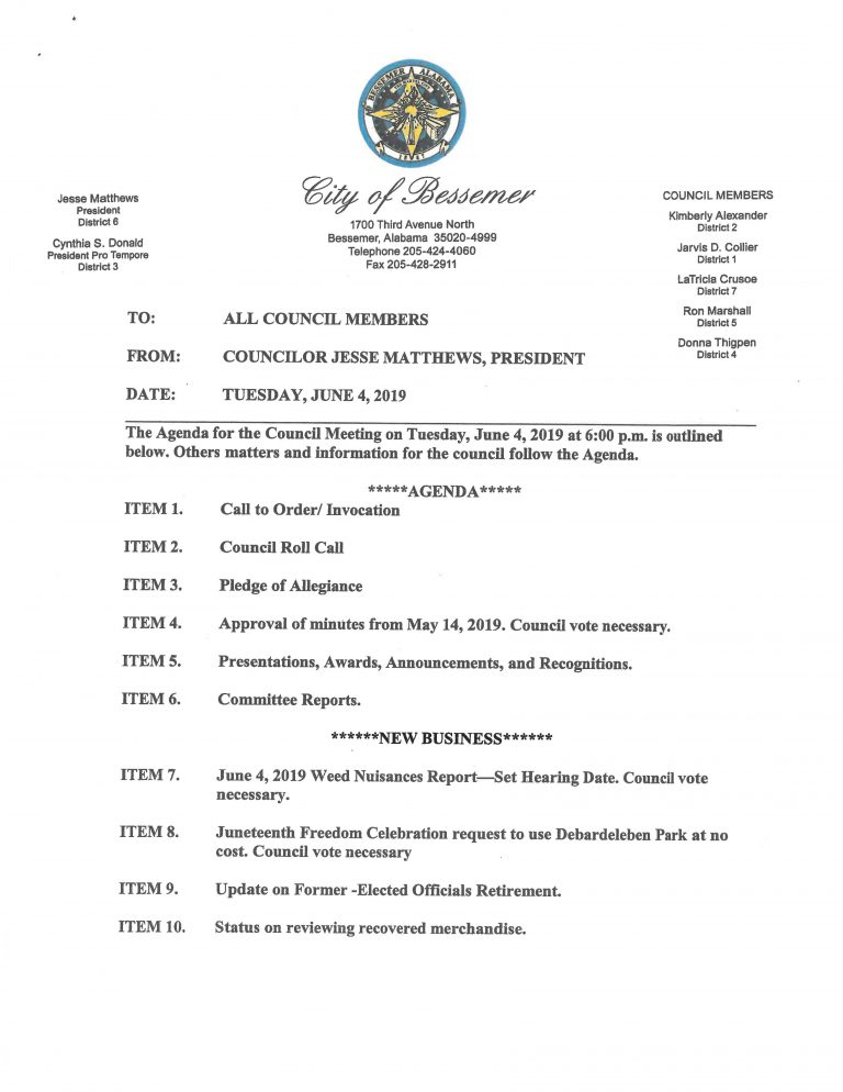 June 4, 2019 City Council Agenda, page 1