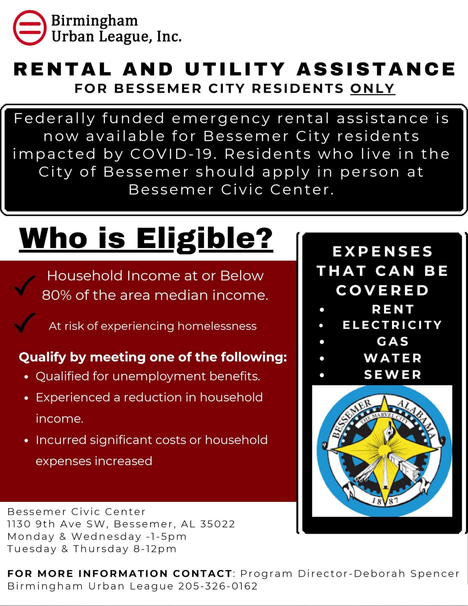 RENTAL AND UTILITY ASSISTANCE The City of Bessemer